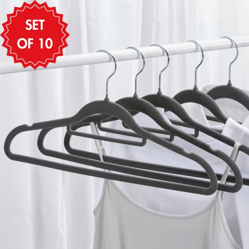 HOUZE - Hangers 5 Types [Grip n Hang | Luxe Velvet | Slim n Grip | Slide n Hang | TOCAR Kids] - Pack of 10|40 (Cream|Grey)