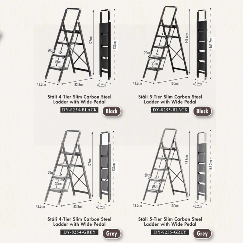 Stáli 4-Tier / 5-Tier Slim Carbon Steel Ladder With Wide Pedal