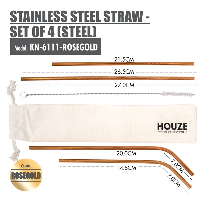 Stainless Steel Straw Set of 4 (Rose Gold)